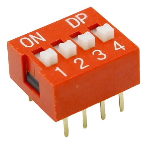 10 Chave Seletora Dip Switch 4 Vias 180 Graus Vermelho