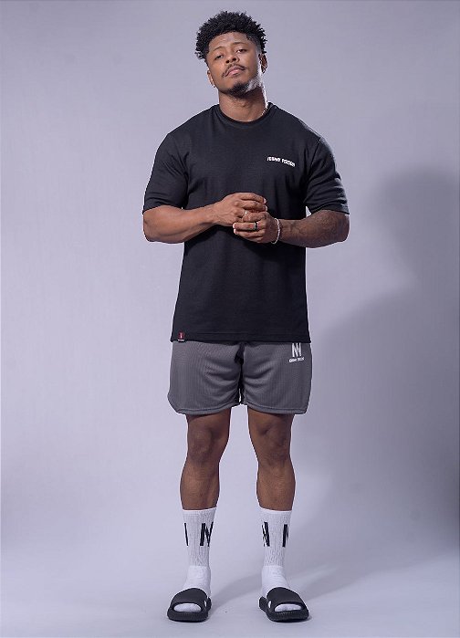 Short Johnny Person Dry Fit com Corte Lateral Cinza Chumbo