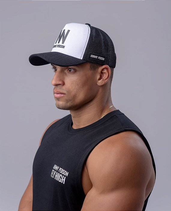 Boné Trucker Branco Com Preto Johnny Person