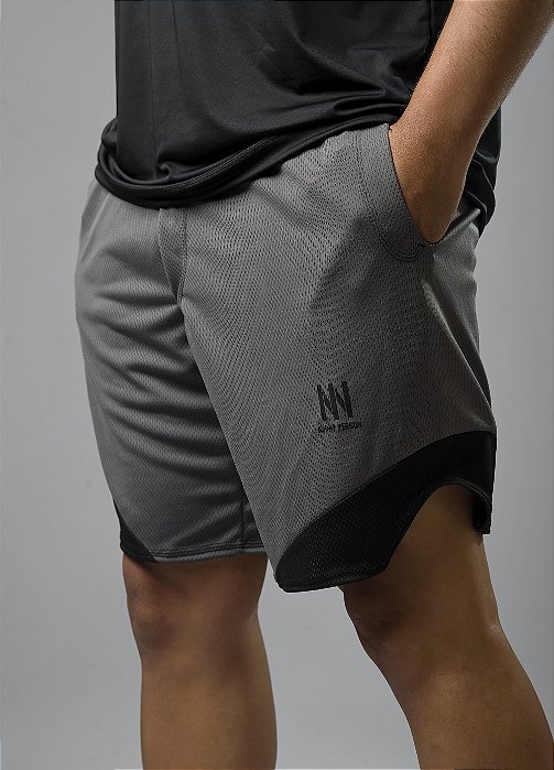 Short Dry Fit Recomeço Cinza com Detalhes preto.