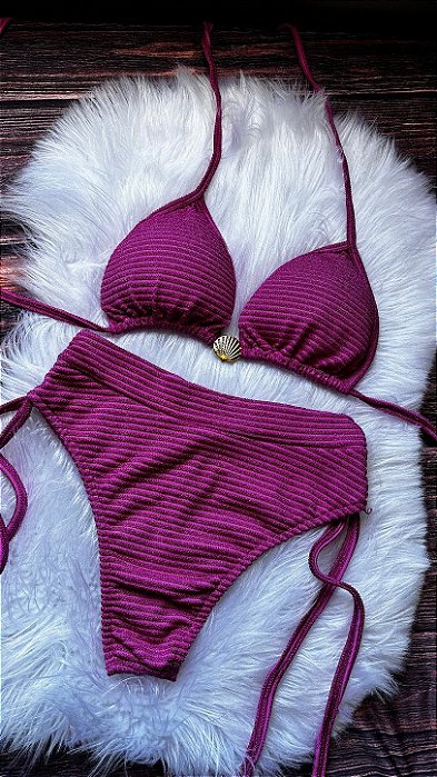 Biquíni Cintura Alta Texturizado Roxo