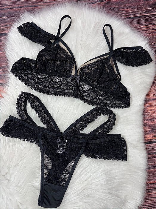 Conjunto de Renda Preto Sensual