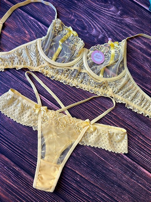 Conjunto Renda Delicado Amarelo