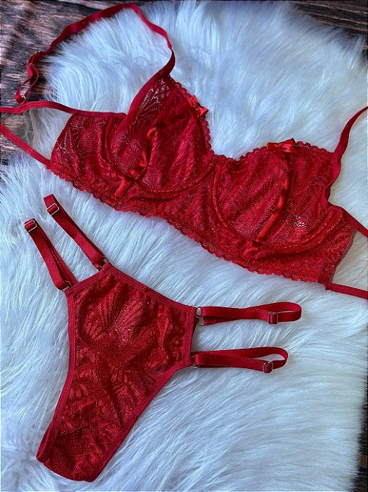 Conjunto Lingerie em Renda Vermelha