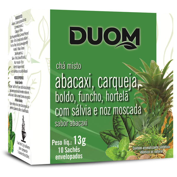 CHÁ DIGESTIVO ABACAXI, CARQUEJA, BOLDO, SALVIA E NOZ MOSCADA 10sachês - DUOM