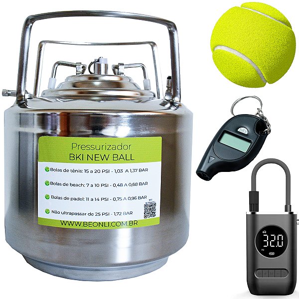 PRESSURIZADOR PARA 30 BOLAS TENIS, PADEL E BEACH COM KIT