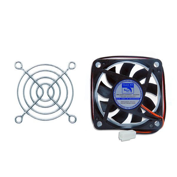 Kit Cooler DC Fan 60x60x15mm 24V Silencioso Waterproof Baixa Rotação Sleeve/Bucha + Grade de Proteção para Micro ventilador 60x60mm | Botto Brazil