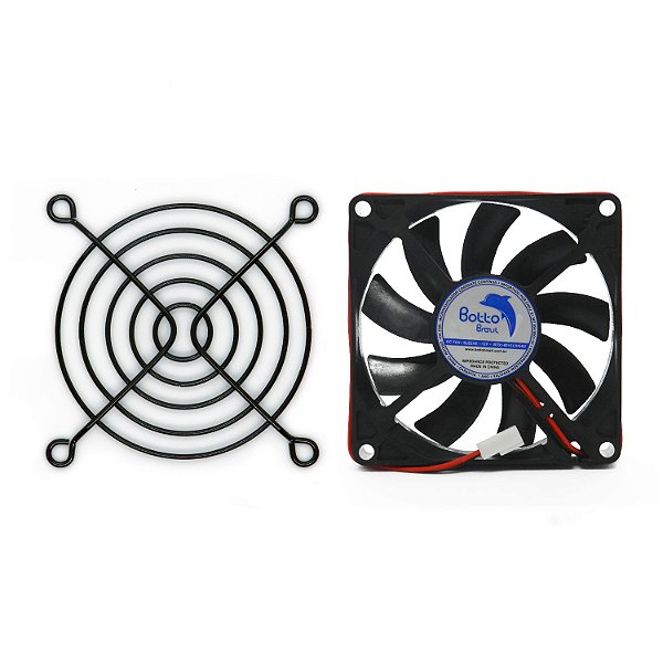 Kit Cooler 80x80x15mm 12V Alta Rotação Sleeve/Bucha + Grade para Cooler 80x80mm | Botto Brazil