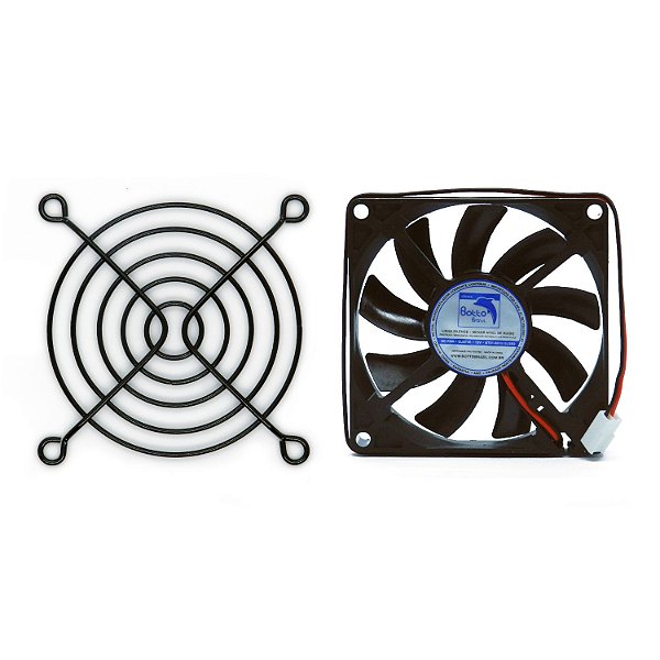 Kit Cooler 80x80x15mm 12V Silencioso Baixa Rotação Sleeve/Bucha + Grade para Cooler 80x80mm | Botto Brazil