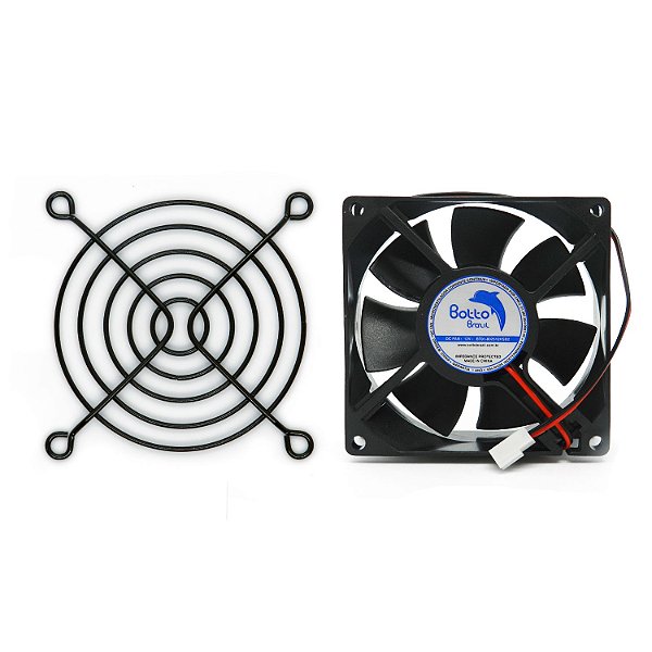 Kit Cooler 80x80x25mm 12V Alta Rotação Sleeve/Bucha + Grade para Cooler 80x80mm | Botto Brazil