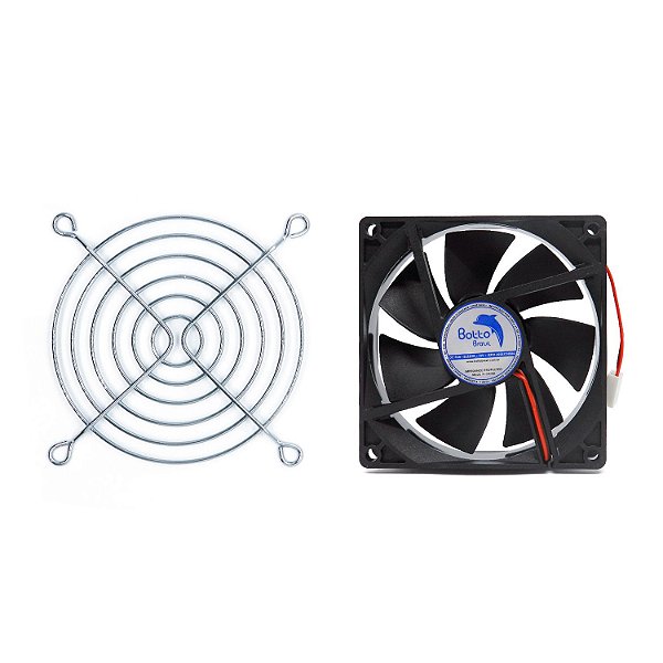 Kit Cooler DC Fan 92x92x25mm 12V Alta Rotação Sleeve/Bucha + Grade de Proteção para Micro ventilador 92x92mm | Botto Brazil
