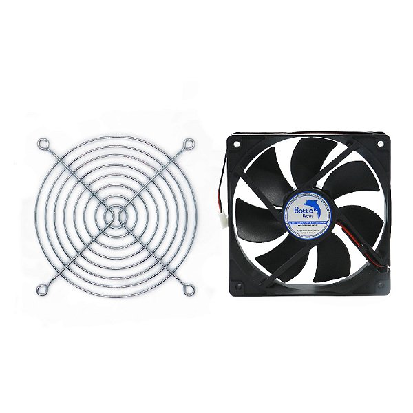 Kit Cooler DC Fan 120x120x25mm 24V Média Rotação Sleeve/Bucha + Grade de Proteção para Micro ventilador 120x120mm | Botto Brazil
