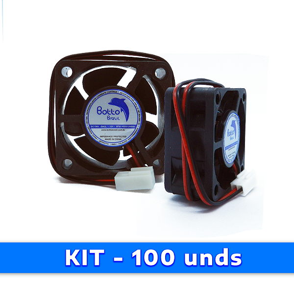 Kit 100 unds - Micro ventilador DC Fan 40x40x20mm 12V Média Rotação Ball/Rolamento | Botto Brazil