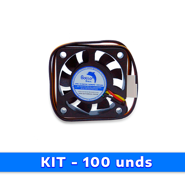 Kit 100 unds - Micro ventilador DC Fan 40x40x10mm 24V Alta Rotação 3 Fios Com Função FG Tacômetro/Conta-giros | Botto Brazil