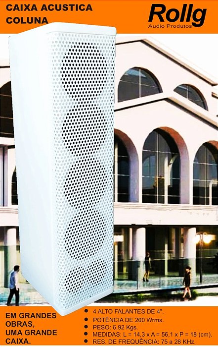 C - COLUNA ACÚSTICA RC44200 200Wrms BRANCA - LINE ARRAY - TORRE ACÚSTICA