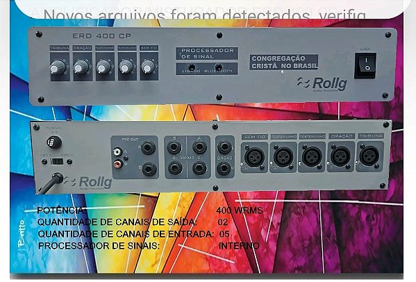 A - AMPLIFICADOR COM MISTURADOR e processador digital 400Wrms - ROLLG ERD400CP - 5 CANAIS XLR PARA MICROFONE - POTÊNCIA 2 X 200 = 400Wrms - (USO EXCLUSIVO CCB)