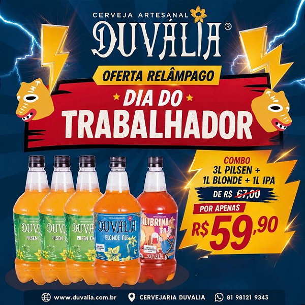 COMBO DO TRABALHADOR: 3L PILSEN + 1L BLONDE + 1L IPA