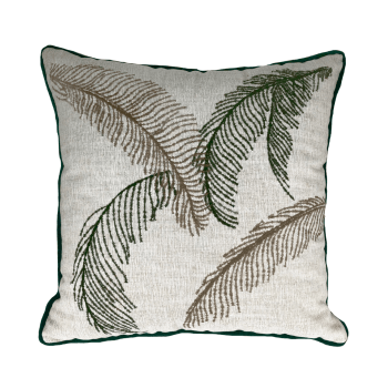 ALMOFADA LINHO CANDY 52X52 COM BORDADO FINO FOLHAGEM VERDE