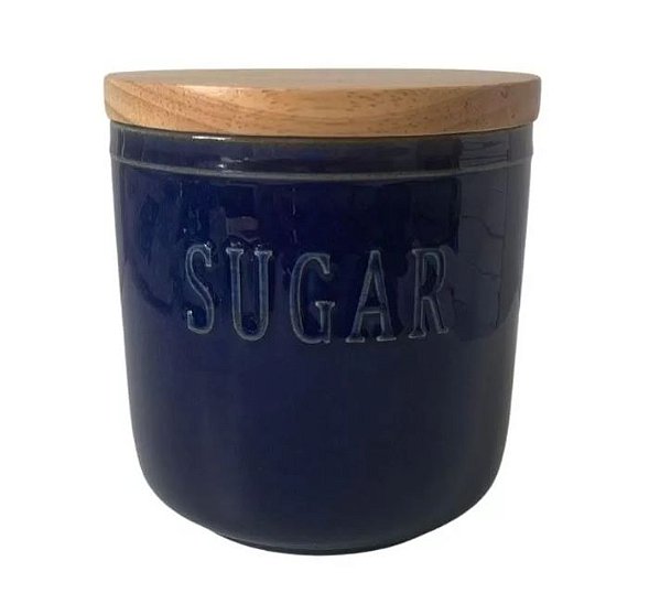 POTE DE CERAMICA AZUL COM TAMPA DE BAMBU