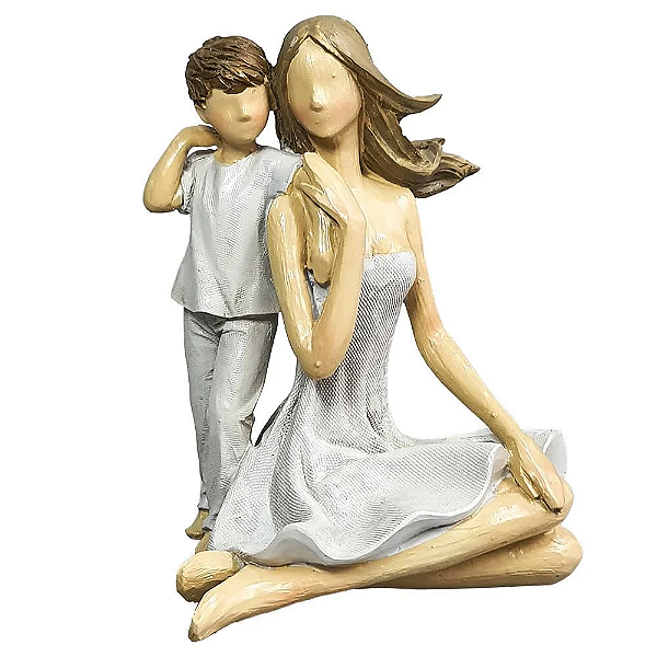ESCULTURA MÃE COM FILHO SENTADOS