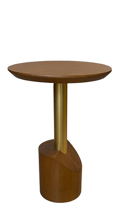 MESA LATERAL OURO REDONDA - MADEIRA MACIÇA TAUARI E ALUMÍNIO