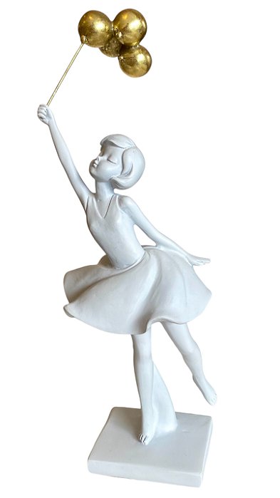 ESCULTURA DECORATIVA MENINA COM BALÃO EM RESINA