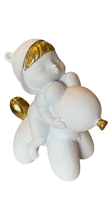 ESCULTURA DECORATIVA MENINA COM URSO EM RESINA BRANCO