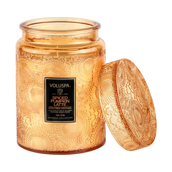 VELA VOLUSPA POTE DE VIDRO G RELEVO SPICED PUMPKIN LATEE - 100H