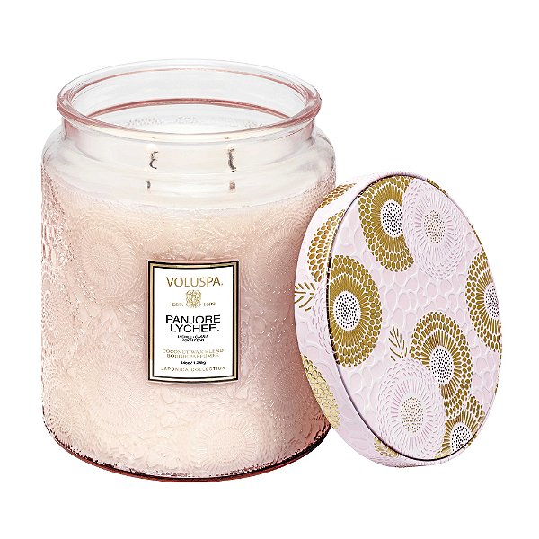 VELA VOLUSPA POTE DE VIDRO G RELEVO PANJORE LYCHEE - 100H