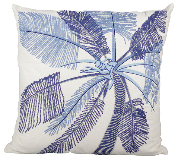 ALMOFADA SARJA 52X52 COM BORDADO FINO COQUEIRO AZUL MOD 01