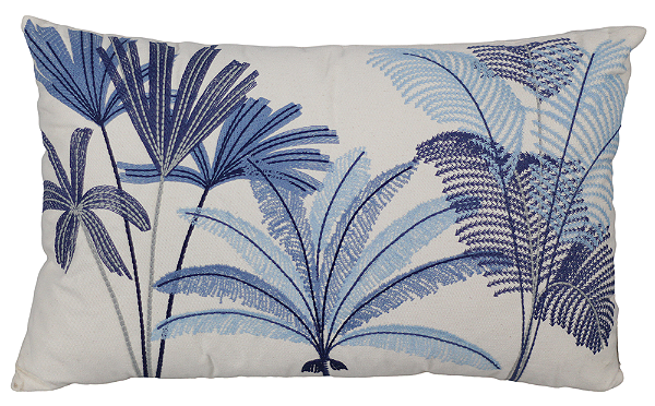 ALMOFADA SARJA 35X52 COM BORDADO FINO COQUEIRO AZUL