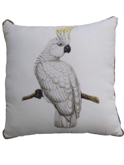 almofada em sarja com estampa de pássaro