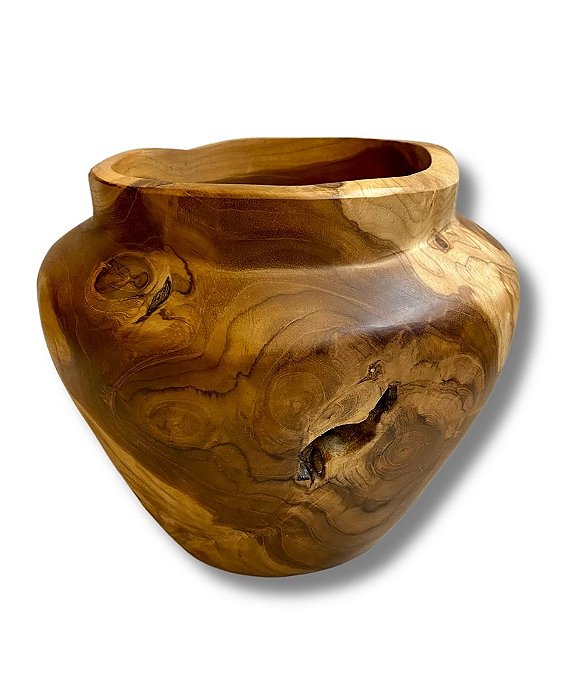 VASO TECA REDONDO EM MADEIRA NATURAL