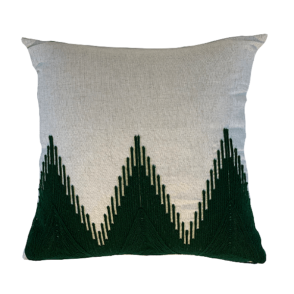 ALMOFADA LINHO CRU 52X52 C/ BORDADO KILIM VERDE