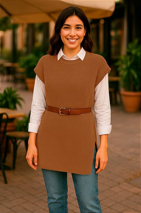 Maxi Colete de Tricô Feminino – Movimento Versátil com Elegância Atemporal