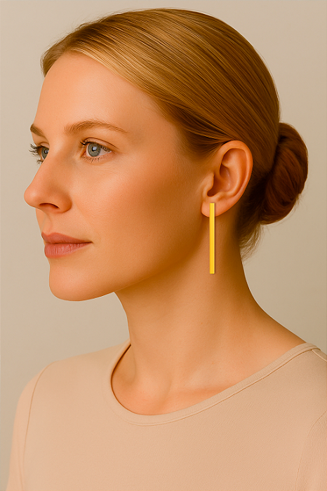 Brinco Barra Única Feminino Banhado em Ouro 18K