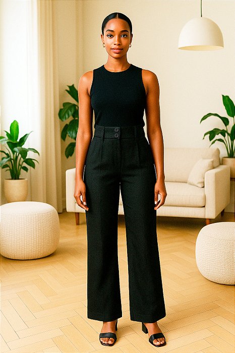 Calça Wide Leg Viscolinho Cintura Alta – Leveza Estruturada com Sofisticação