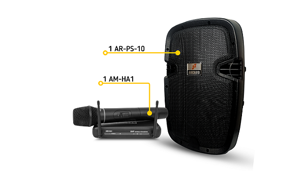 Kit Arcano 1 Caixa ativa AR-PS-10 + 1 Microfone sem fio AM-HA1