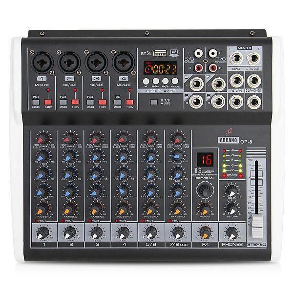 Mesa de som amplificada Arcano OP-8 360w interface USB