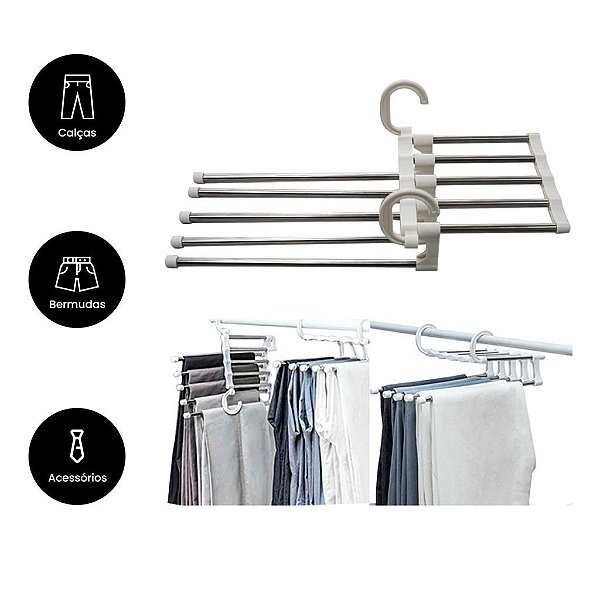 Kit 5 Unidades Cabides Para Calça Multi-função Dobrável Inox