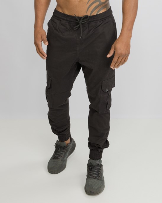 Calça Sarja Jogger Cargo Preta