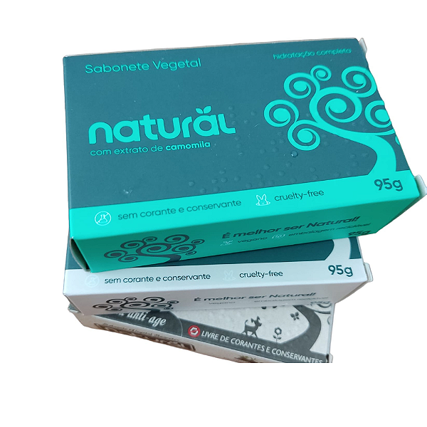 KIT COM 3 SABONETES EM BARRA VEGETAIS E NATURAIS