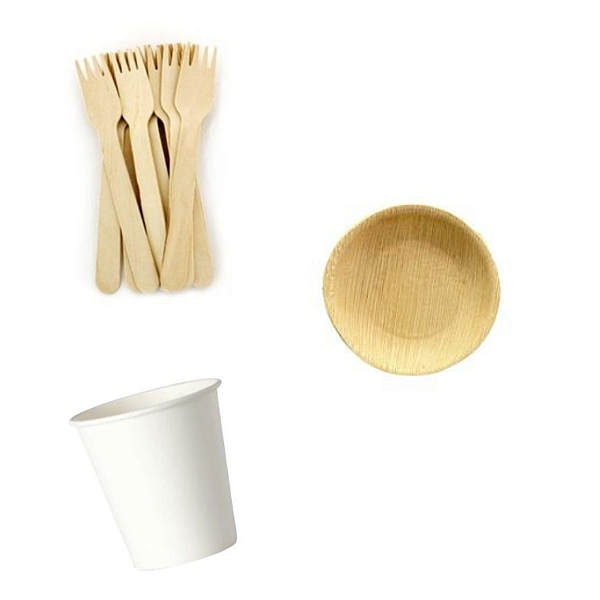 KIT FESTA COM PRATOS DE FOLHA DA PALMEIRA 50 UN