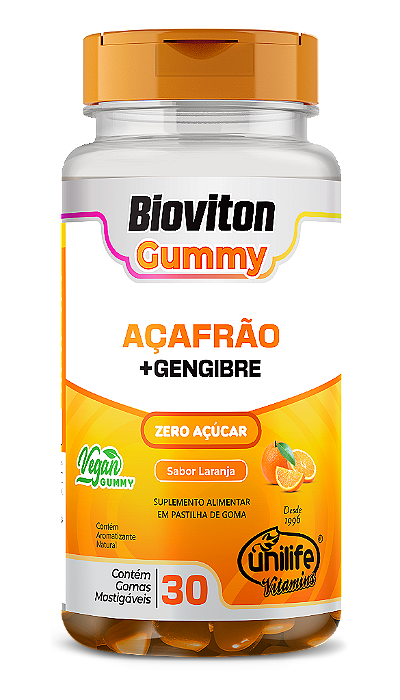 Açafrão + Gengibre Bioviton - Sabor Laranja - 30 Gomas Mastigáveis