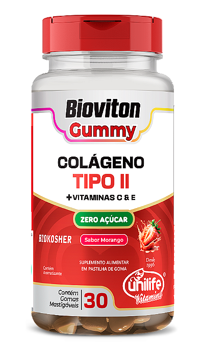 Colágeno Tipo II - Bioviton - Sabor Morango - 30 Gomas Mastigáveis