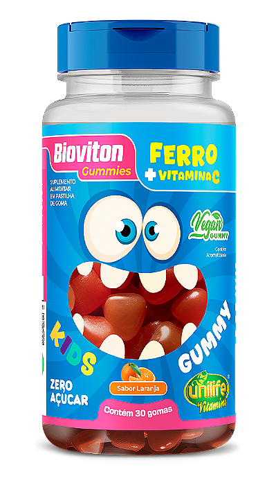 Ferro + Vit C Bioviton - Sabor Laranja - KIDS - 30 Gomas Mastigáveis