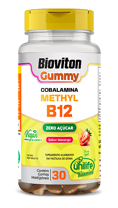 Vitamina Methyl B12 Bioviton - Sabor Morango - 30 Gomas Mastigáveis