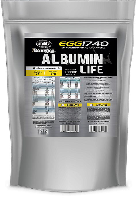 Albumin Life 1740 - Pacote metalizado - Sabor Morango 500 g