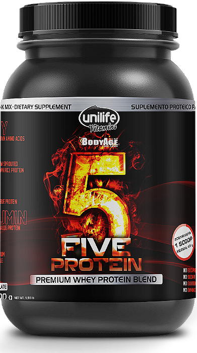 Whey Five - Proteína de albumina, arroz, ervilha, soja e whey - Sabor chocolate