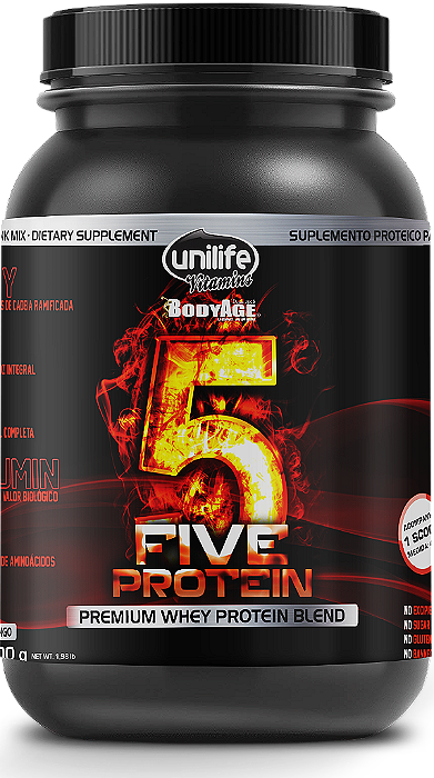 Whey Five - Proteína de albumina, arroz, ervilha, soja e whey - Sabor morango